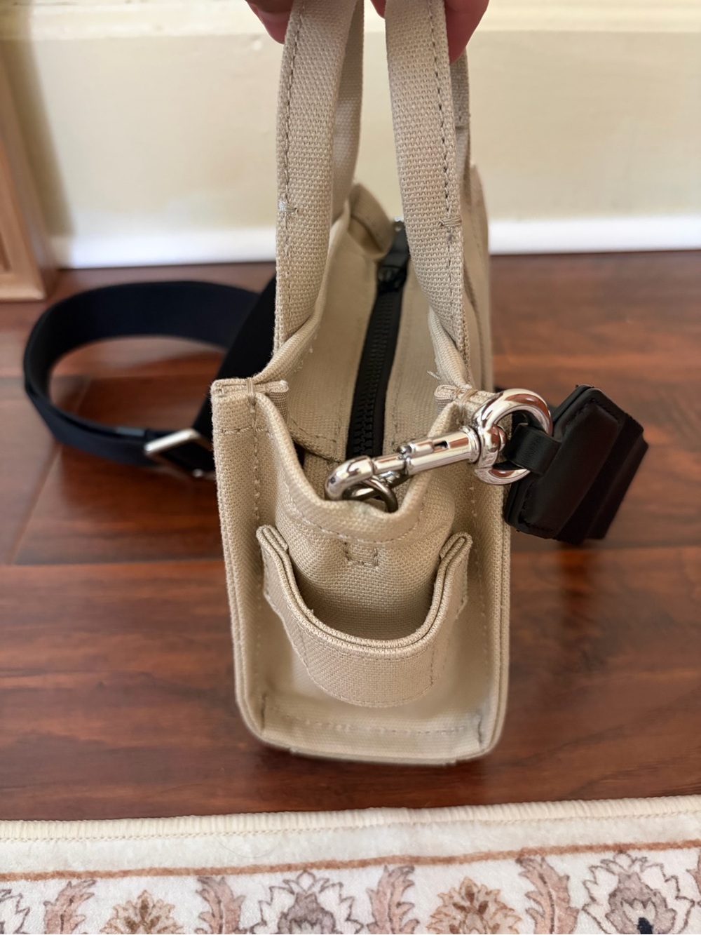 Marc Jacobs Mini Canvas Tote in Beige with Black Strap - Picture 2 of 4